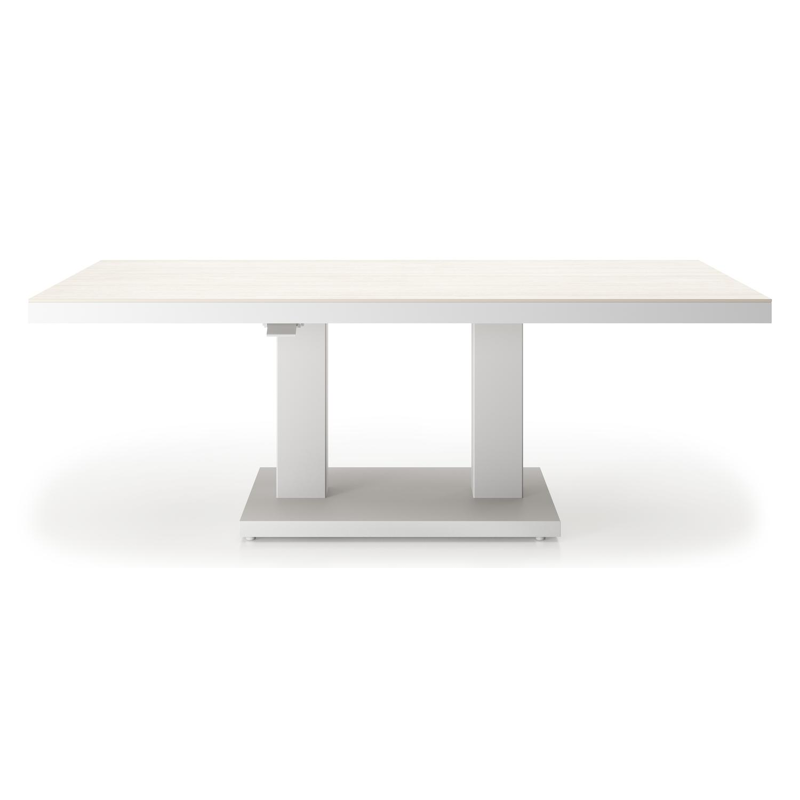 Cirello pop-up loungetafel rechthoekig in wit aluminium en volkeramiek Travertino Bianco - L 140 x B 80 x H 49.7 cm