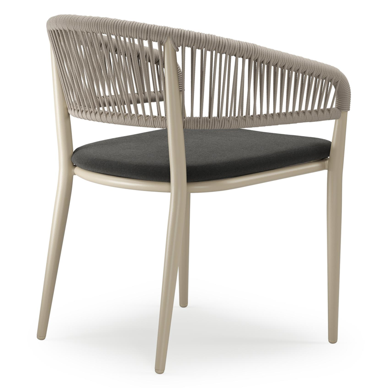 Tolfa stapelbare tuinstoel in beige aluminium en beige verticaal geweven ronde rope met stoelkussen in All Weather Sunbrella® Luxe Natte Sooty