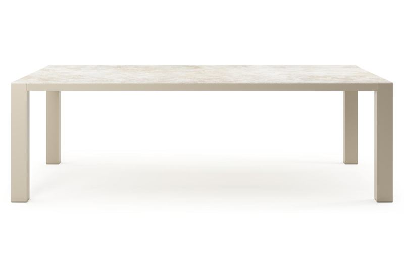 Table de jardin Nano XL rectangulaire en aluminium beige et céramique pleine Rapolano Lg. 240 x Lrg. 148 cm