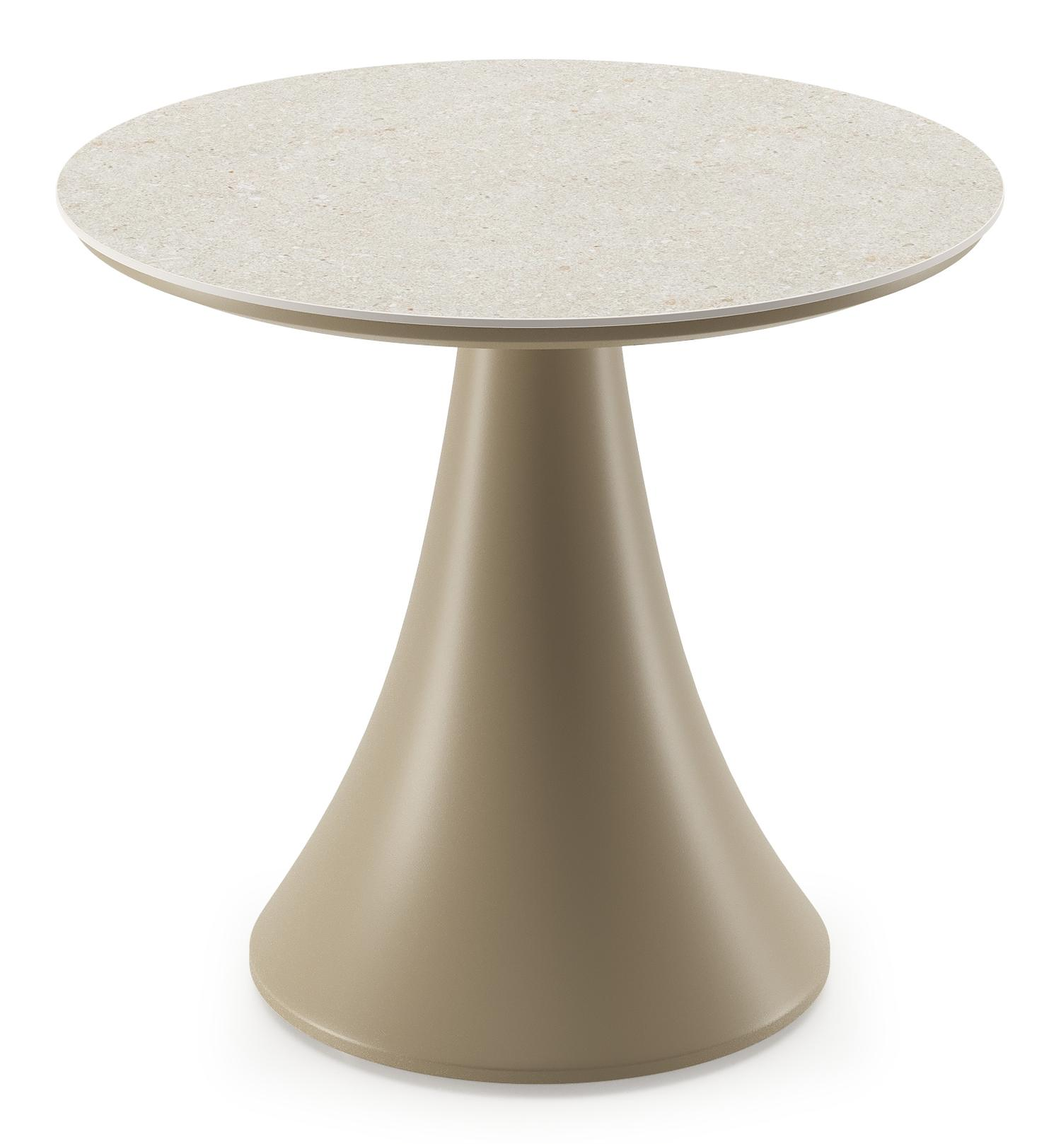 Table de basse low dining Fano ronde en aluminium beige et céramique pleine Shilin - Diam. 65 x Haut. 55 cm
