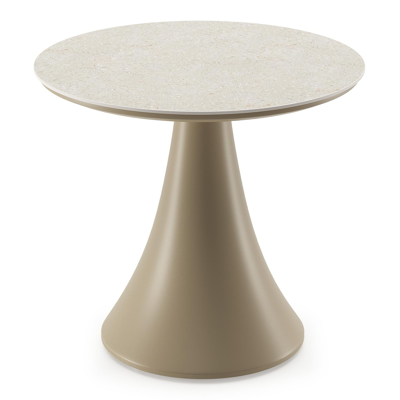 Fano low dining loungetafel rond in beige aluminium en volkeramiek Shilin - Dia. 65 x H 40 cm