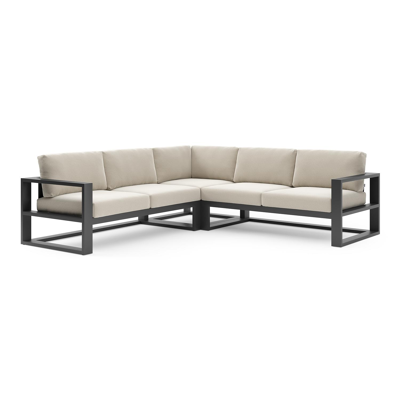 Salon de jardin d'angle Verato en aluminium noir et coussins en all weather sunbrella® luxe lopi marble