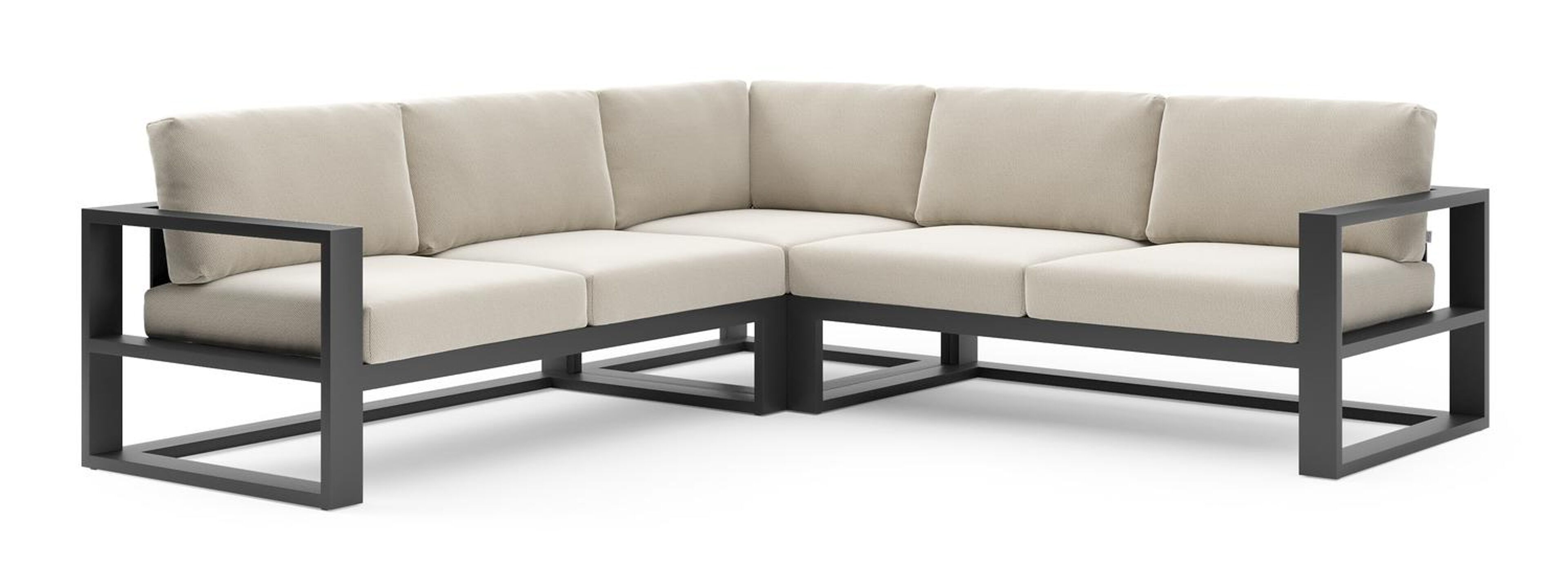Verato loungehoek in zwart aluminium met lopi marble all weather sunbrella® luxe kussen