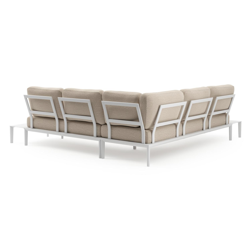 Salon de jardin d'angle Tolosa en aluminium blanc et coussins en weather+ softtouch rustic