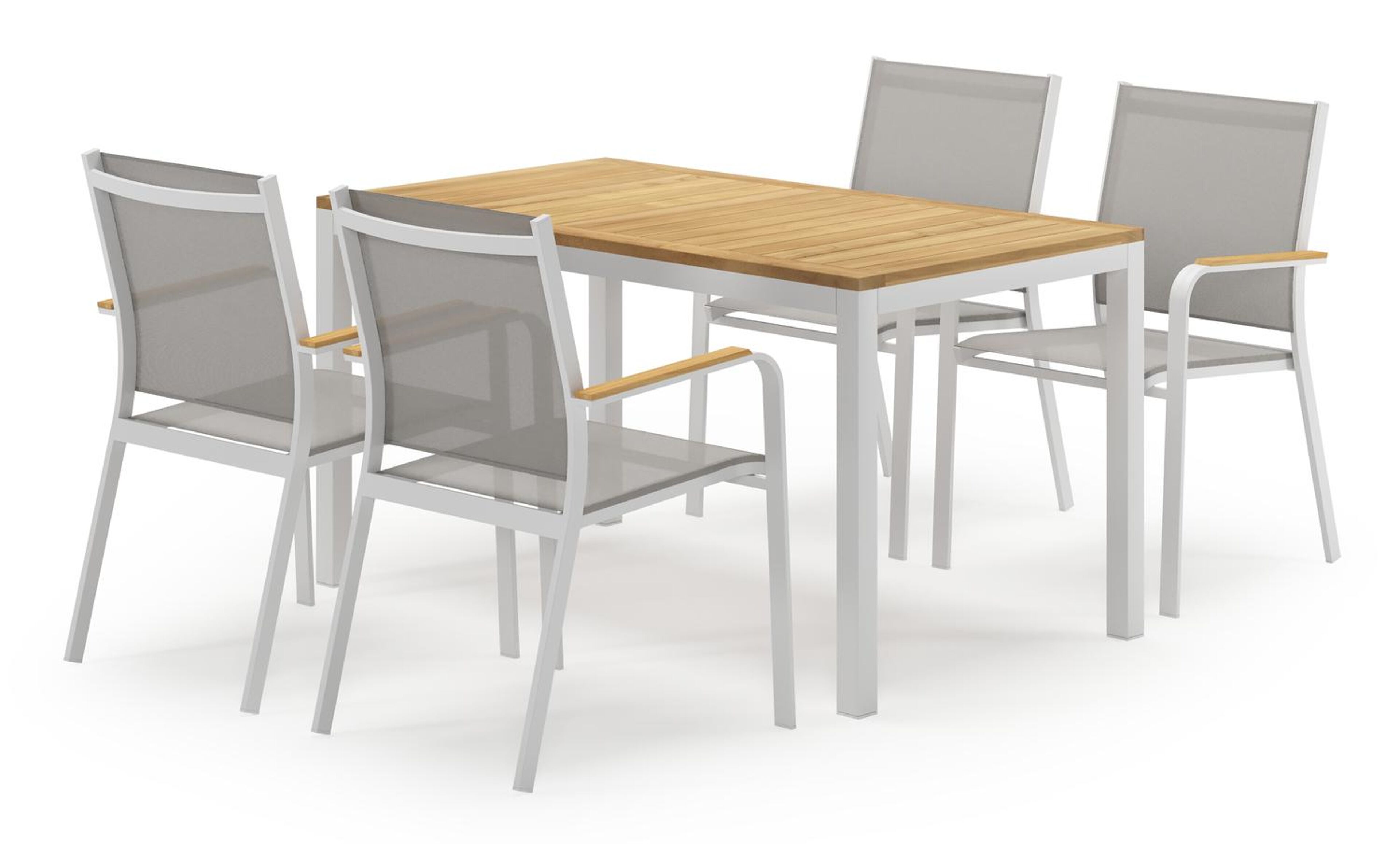 Feltro rechthoekige tuinset in wit aluminium en teak natural finish met 4 Amalfi tuinstoelen