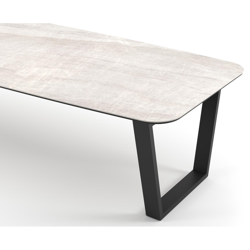 Table de jardin Pagino forme de bateau en aluminium noir et céramique pleine Taj Mahal - Lg. 315 x Lrg. 115 x Haut. 73 cm