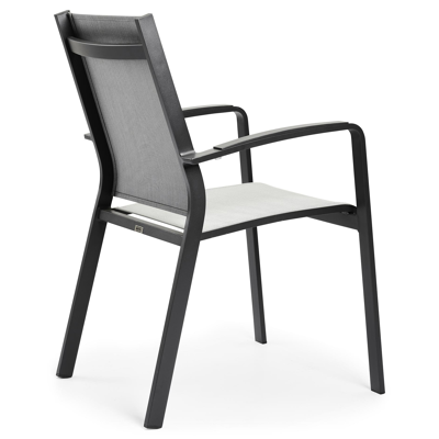 Lioni stapelbare tuinstoel in zwart aluminium en grijs textilene