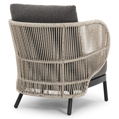 Lugano loungestoel 1-zit in zwart aluminium en beige gedraaide ronde wicker met catania black all weather cosytica kussen
