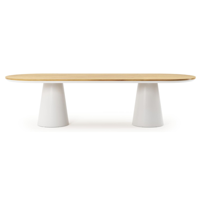 Table de jardin Donato en aluminium blanc et teck - Lg 300 x Larg. 110 x H 75,5 cm