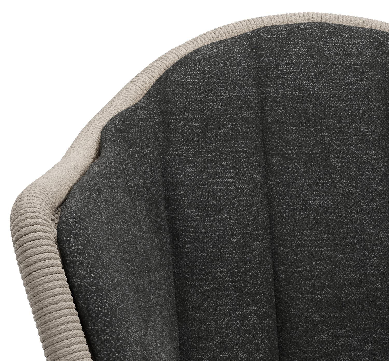 Chaise de jardin Pagino en aluminium noir et résine tressée ronde beige avec coussin en chartres sooty all weather sunbrella® luxe