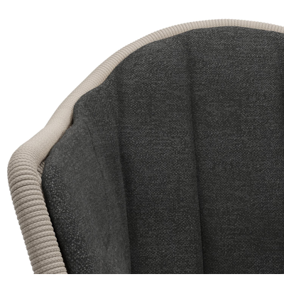 Pagino tuinstoel in zwart aluminium en beige ronde wicker met kussen in chartres sooty all weather sunbrella® luxe