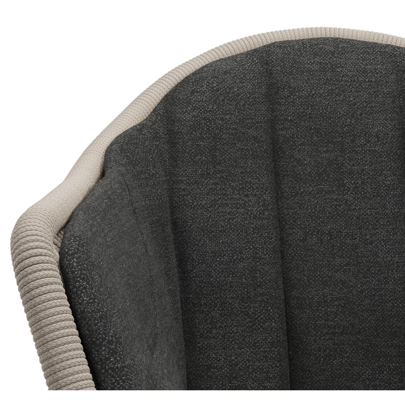 Pagino tuinstoel in zwart aluminium en beige ronde wicker met kussen in chartres sooty all weather sunbrella® luxe