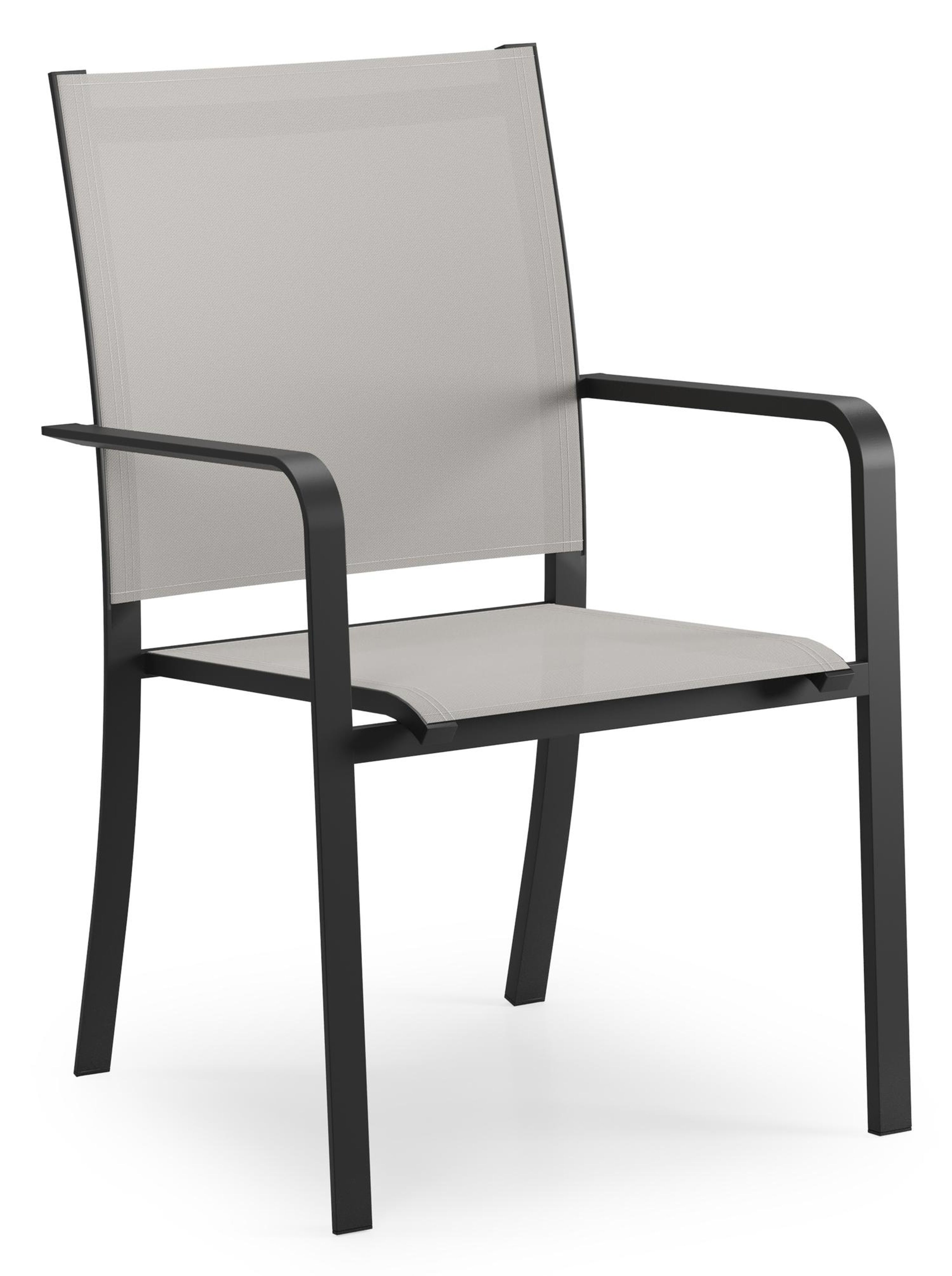 Calobra stapelbare tuinstoel in zwart aluminium en grijs textilene