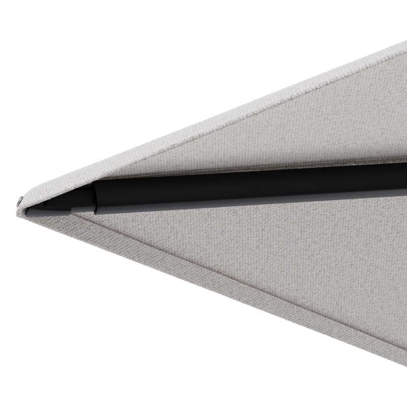 Minore zweefparasol met tiltfunctie in zwart aluminium en Ego Eggshell All Weather Solica parasoldoek - L1 400 x L2 300 cm met parasolvoet Minore 260 kg met wielen