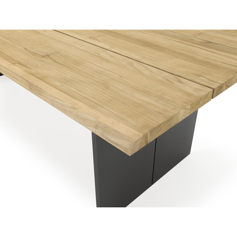 Table de jardin Portofino en aluminium noir et teck - Lg 240 x Larg. 102 x H 74,5 cm