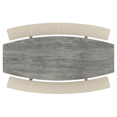 Forno picknicktafel bootvorm in beige aluminium en volkeramiek Aspen Grey - L 280 x B 192 x H 72 cm