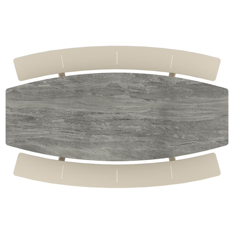 Forno picknicktafel bootvorm in beige aluminium en volkeramiek Aspen Grey - L 280 x B 192 x H 72 cm