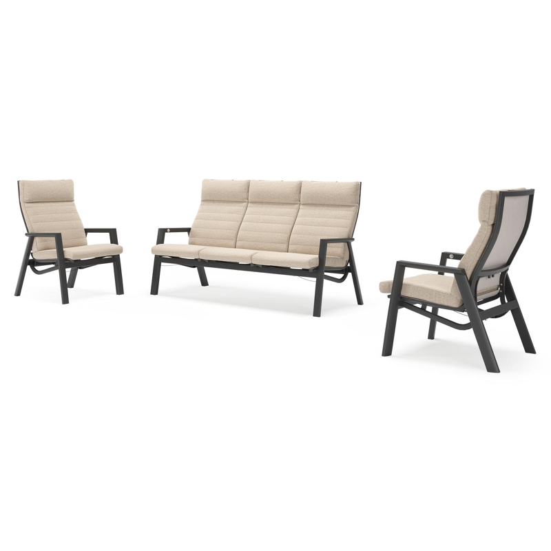 Prato loungeset in zwart aluminium met Rustic Weather+ Softtouch kussen