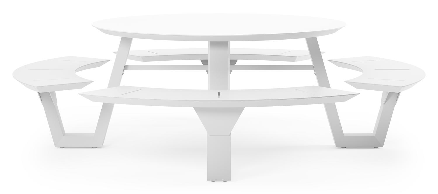 Rondino picknicktafel in wit aluminium en volkeramiek arctic white tafelblad - Ø 236 x H 71,5 cm