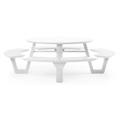 Rondino picknicktafel in wit aluminium en volkeramiek arctic white tafelblad - Ø 236 x H 71,5 cm