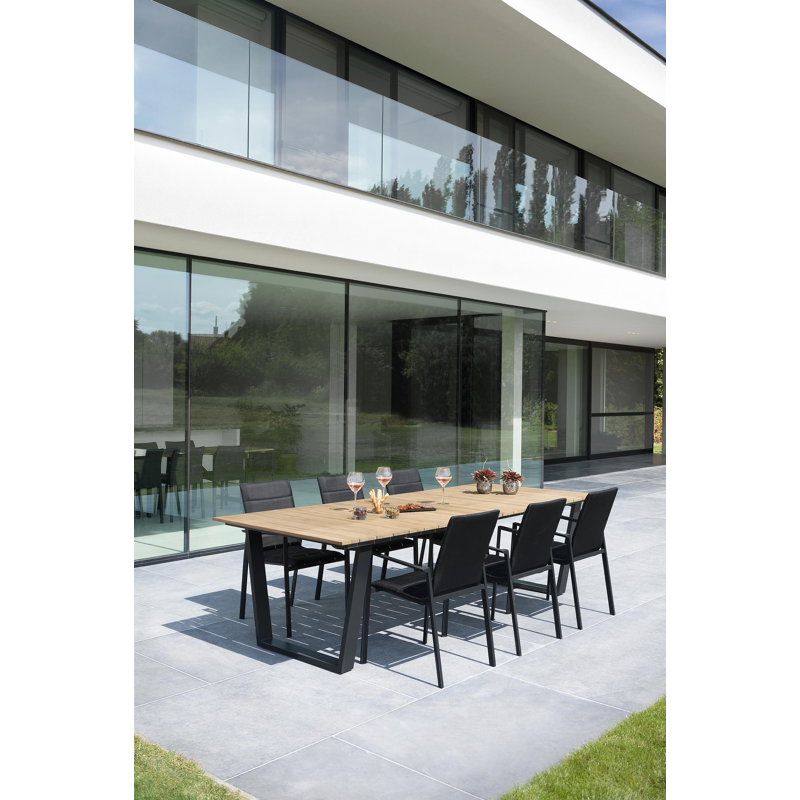 Chaise de jardin empilable Cirello in aluminium noir et textilène luxe confort noir