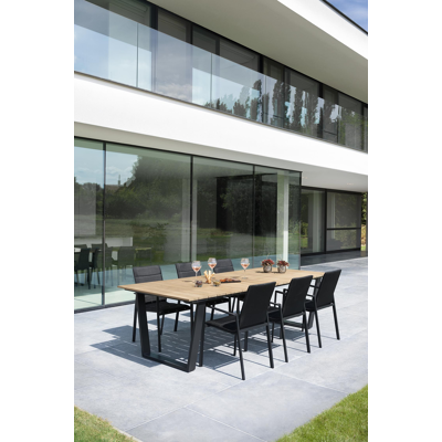 Cirello stapelbare tuinstoel in zwart aluminium en zwart luxe comfort textilene