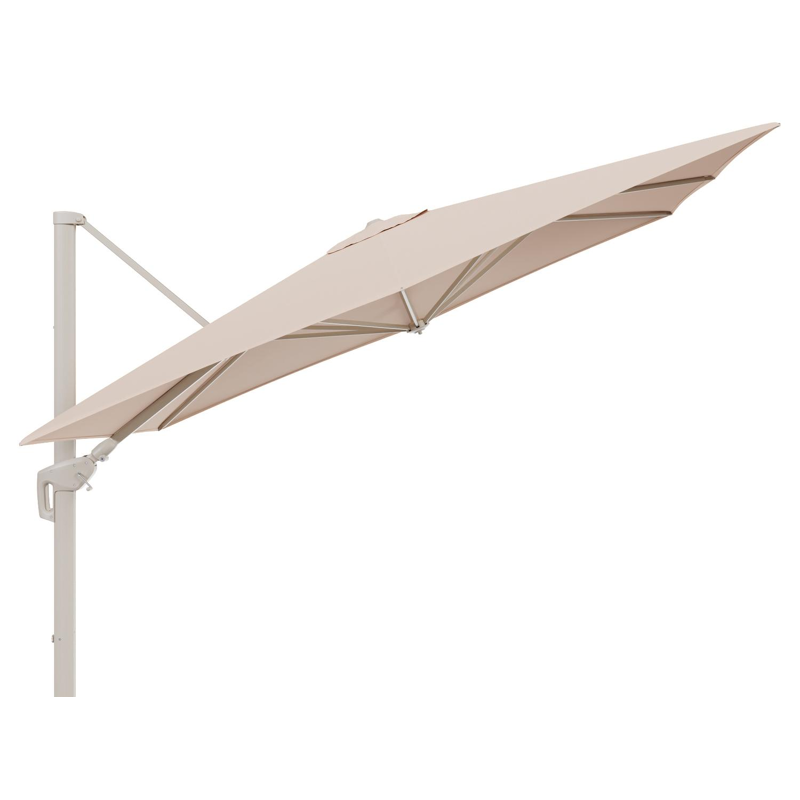 Minore zweefparasol met tiltfunctie in beige aluminium en Natte Linen Chalk All Weather Sunbrella® Luxe parasoldoek - L1 280 x L2 370 cm (zonder voet)
