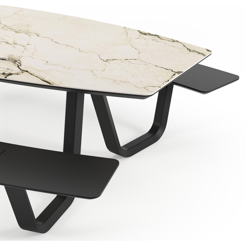 Table de pique-nique Forno forme de bateau en aluminium noir et céramique pleine Colorado Dunes - Lg. 240 x Lrg. 181 x Haut. 72 cm
