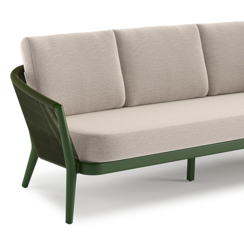 Orso loungeset in groen aluminium en groen verticaal geweven ronde rope met Slow Farafra all weather sunbrella® luxe kussen