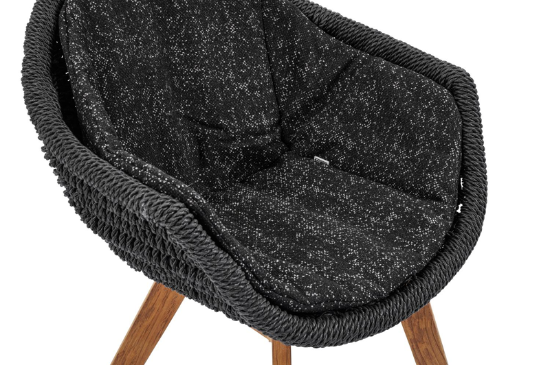 Pagino tuinstoel in teak en naturel wicker met kussen in tweed raven all weather sunbrella® luxe