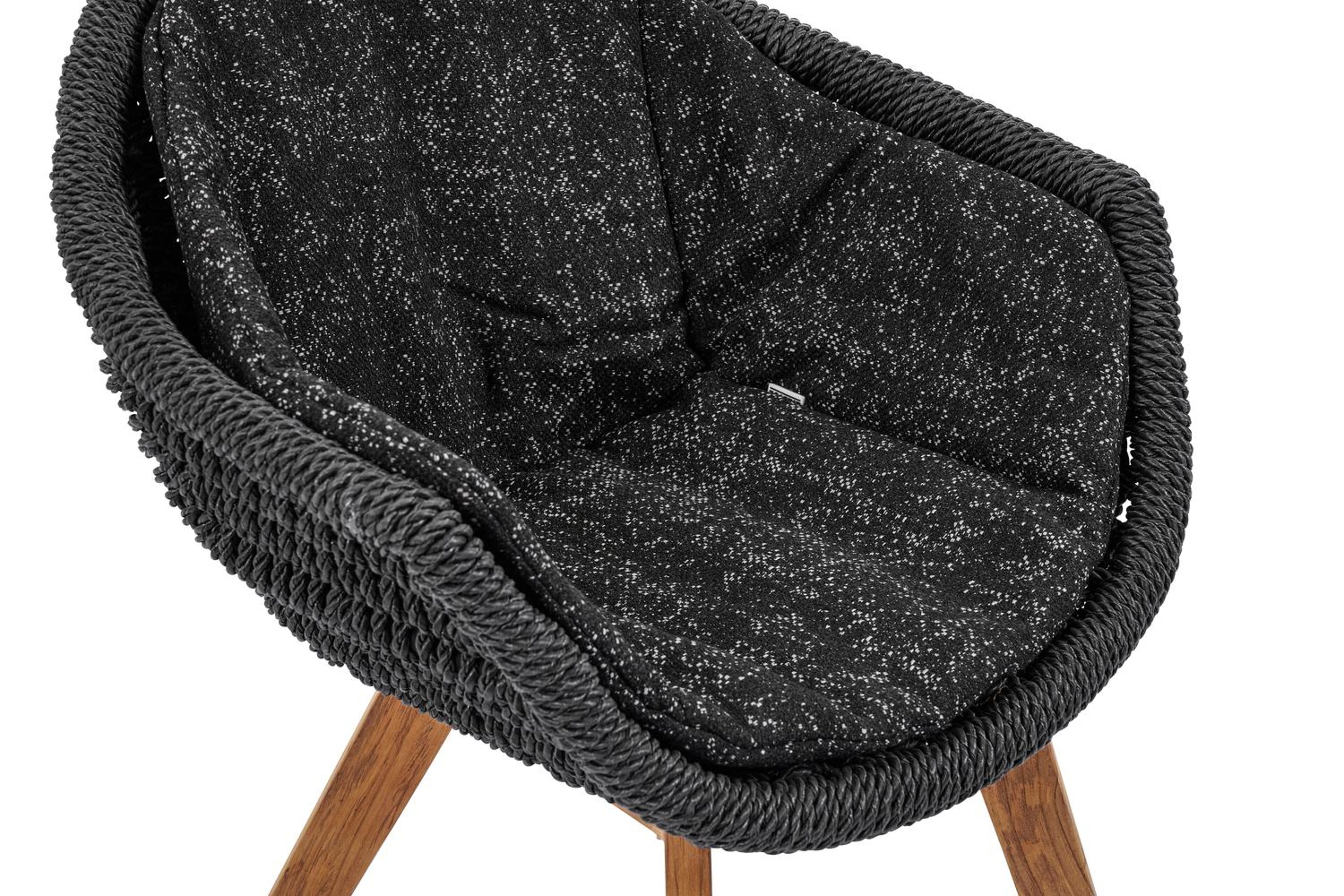 Pagino tuinstoel in teak en naturel wicker met kussen in tweed raven all weather sunbrella® luxe