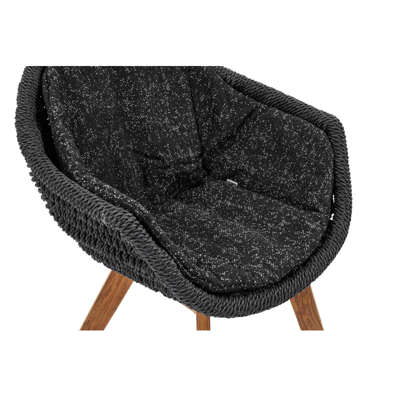 Pagino tuinstoel in teak en naturel wicker met kussen in tweed raven all weather sunbrella® luxe