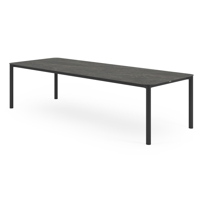 Lugano tuintafel rechthoekig afgerond in zwart aluminium en volkeramiek black obsession - L 290 x B 110 x H 74 cm