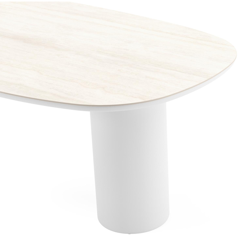 Amico tuintafel bombo in wit aluminium en volkeramiek Travertino Bianco - L 210 x B 110 x H 73.5 cm