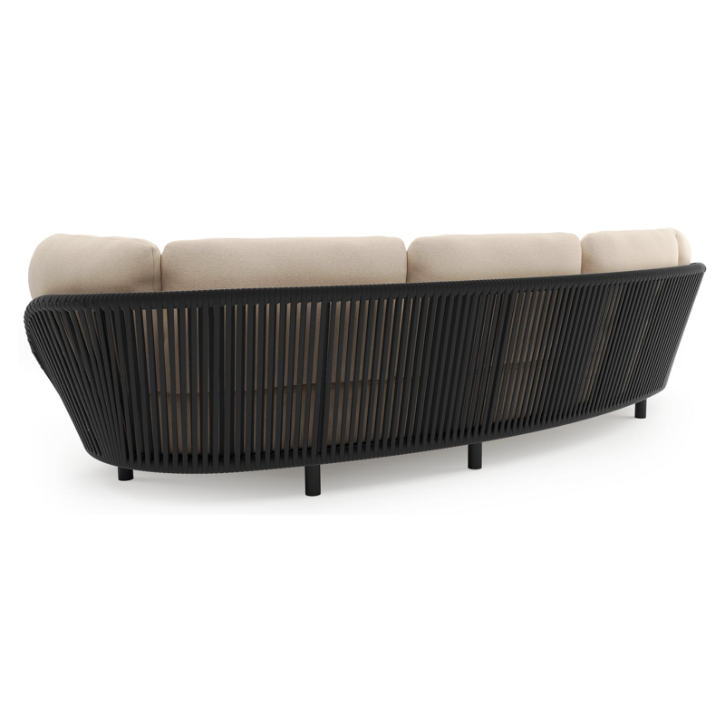 Lupino loungeset in zwart aluminium en zwart verticaal geweven luxe vlakke brede rope met heritage papyrus all weather sunbrella® luxe kussen