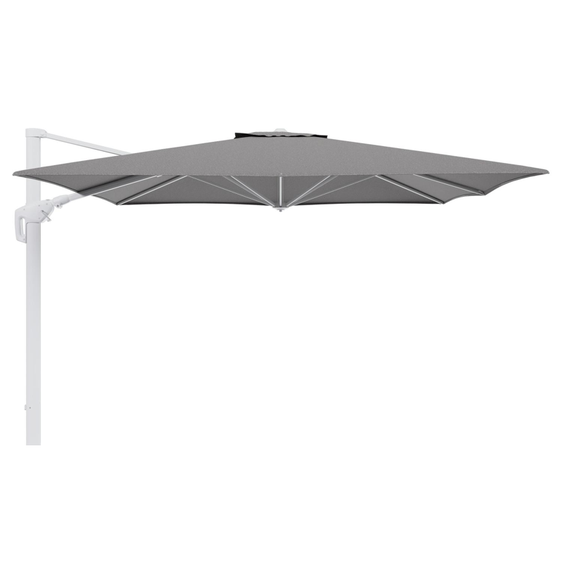 Minore zweefparasol tiltfunctie in wit aluminium en parasoldoek in All Weather Sunbrella® Luxe Chartres Drizzle  - L1 350 x L2: 350 cm (zonder voet)