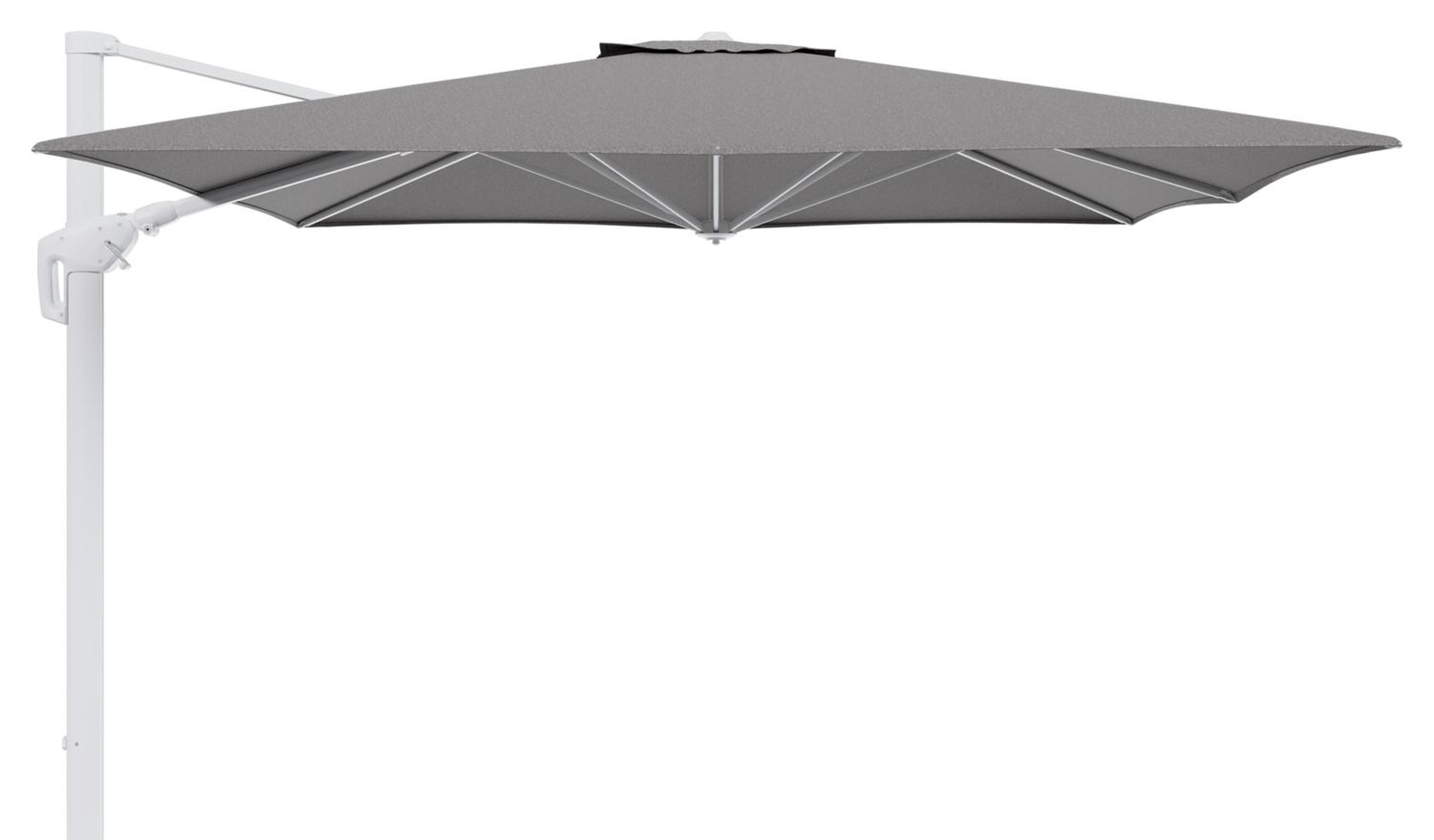 Minore zweefparasol tiltfunctie in wit aluminium en parasoldoek in All Weather Sunbrella® Luxe Chartres Drizzle  - L1 350 x L2: 350 cm (zonder voet)