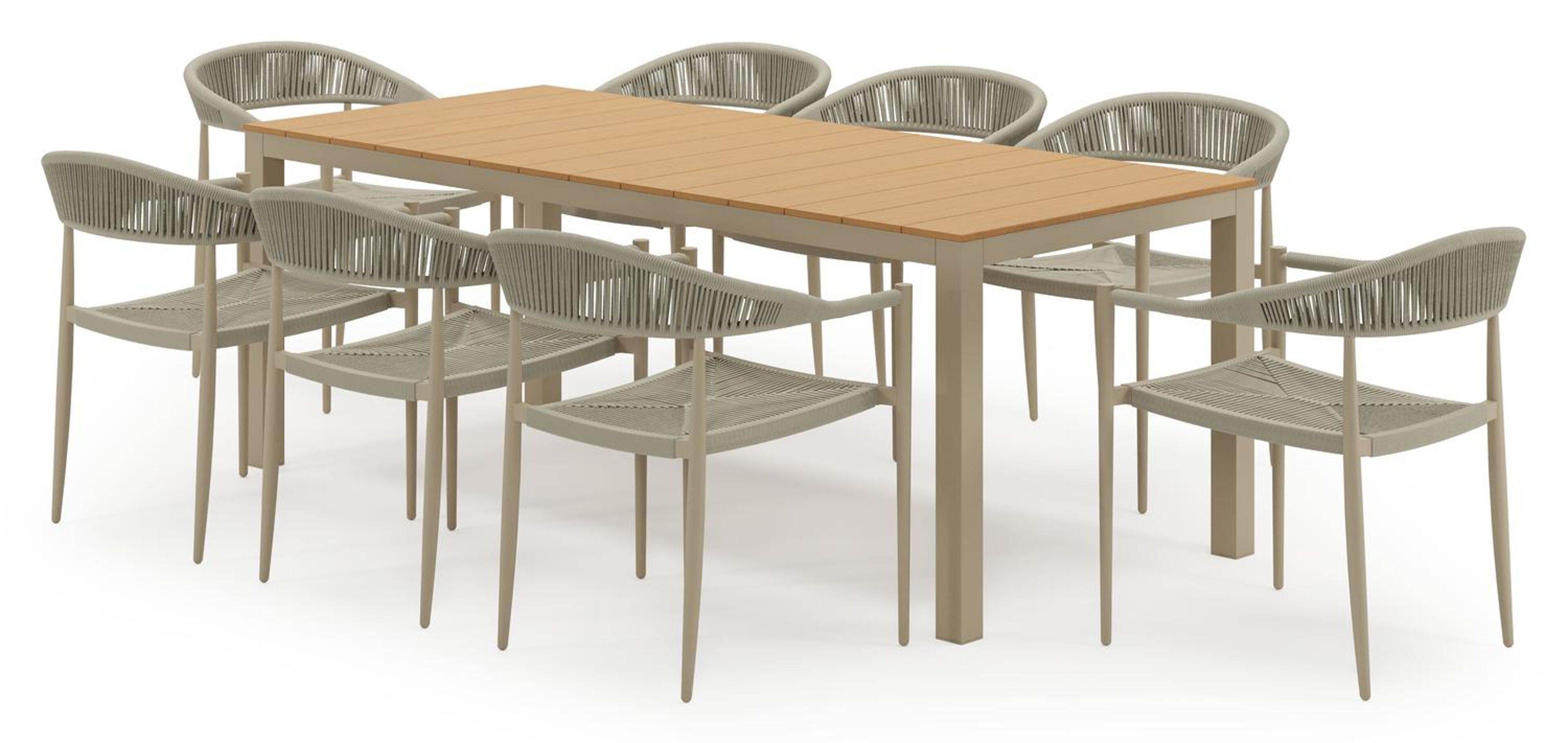 Toma tuinset in beige aluminium en polywood met 8 Guarda tuinstoelen