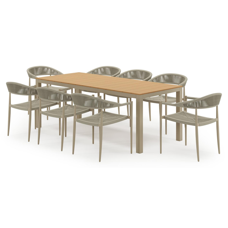 Toma tuinset in beige aluminium en polywood met 8 Guarda tuinstoelen