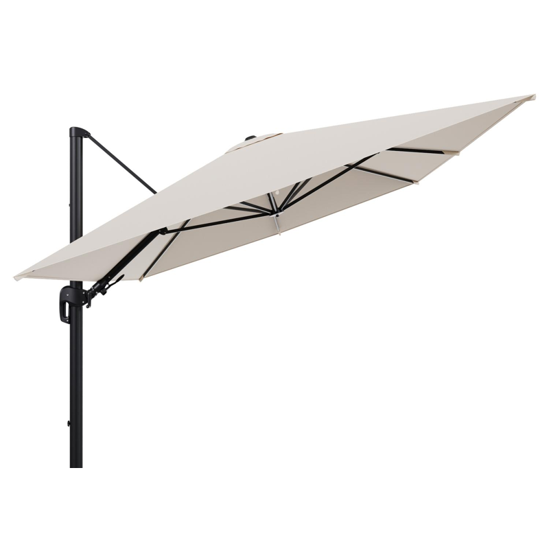 Rufina zweefparasol tiltfunctie in zwart aluminium en parasoldoek in All Weather Sunbrella® Luxe Heritage Papyrus - L1 400 x L2 300 cm (zonder voet) (zonder voet)