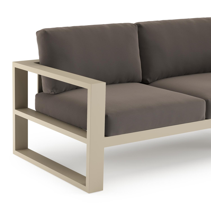 Salon de jardin d'angle Verato en aluminium beige et coussins en all weather sunbrella® luxe natte nature grey