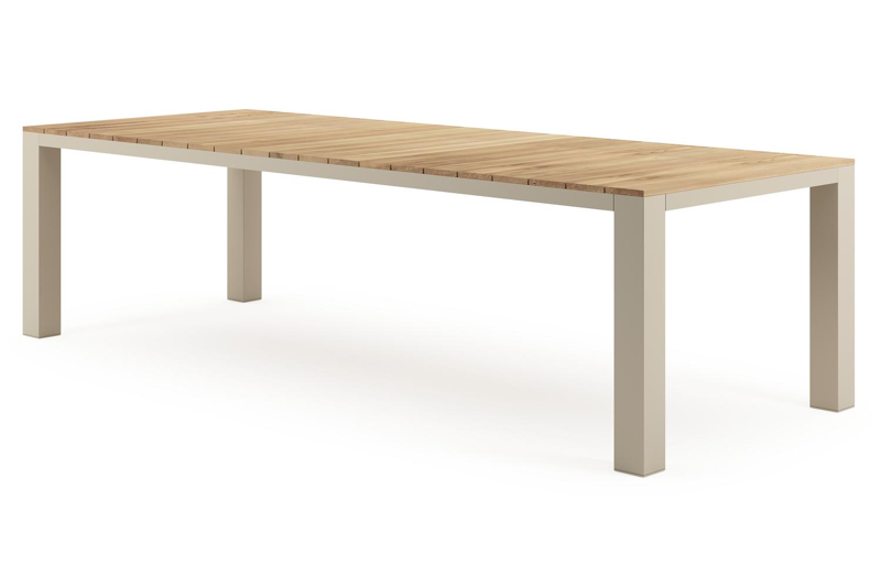 Nano tuintafel rechthoekig in beige aluminium en teak L 280 x B 110 x H 75 cm x H 75 cm