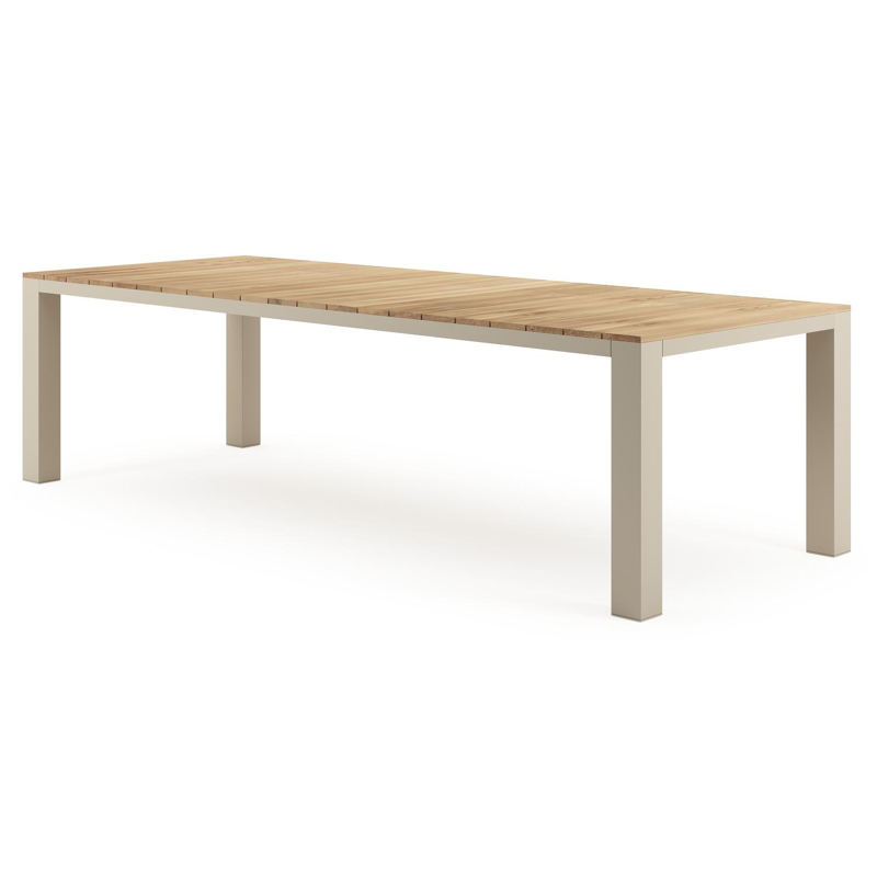 Nano tuintafel rechthoekig in beige aluminium en teak L 280 x B 110 x H 75 cm x H 75 cm
