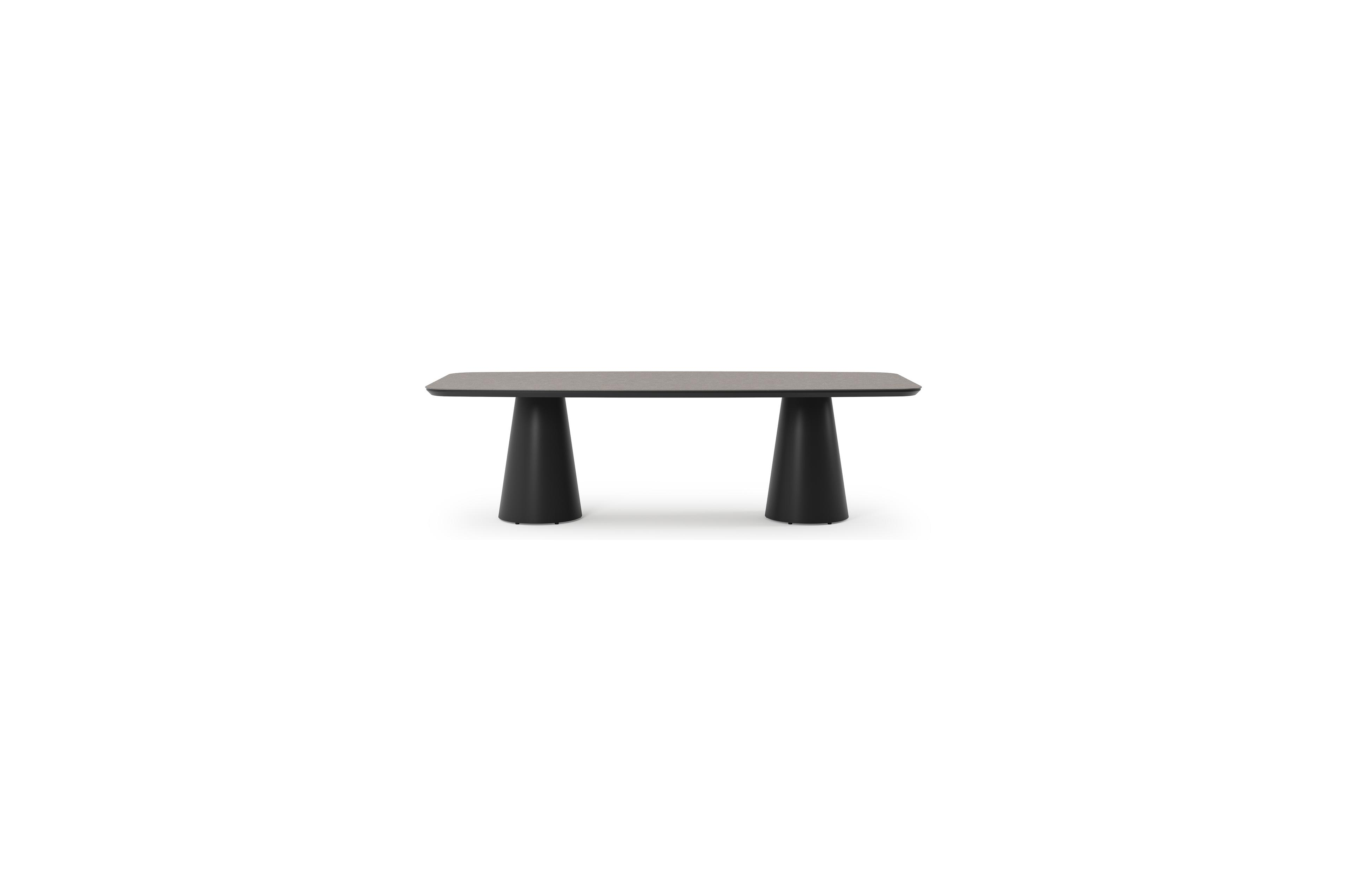 Donato tuintafel bootvorm in zwart aluminium en volkeramiek wulong - L 255 x B 115 x H 73 cm