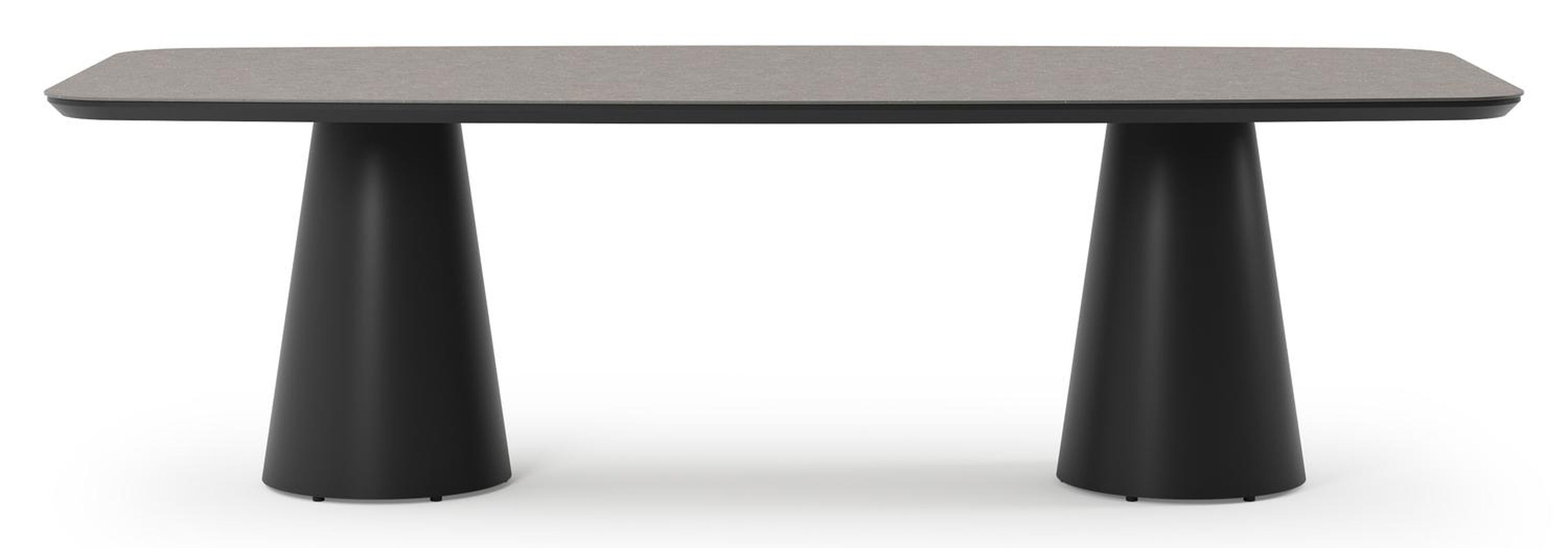 Donato tuintafel bootvorm in zwart aluminium en volkeramiek wulong - L 255 x B 115 x H 73 cm