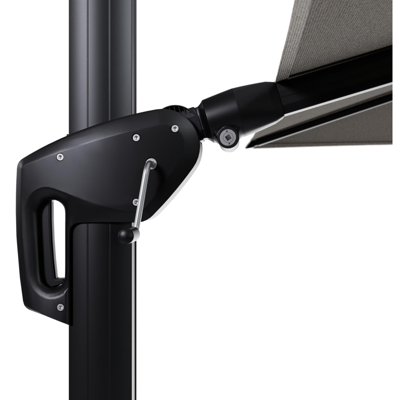 Parasol pendant Minore avec fonction tilt en aluminium noir et toile de parasol en All Weather Solica Firenze Sand  - Lg.1: 280 x Lg.2: 370 cm (sans pied de parasol