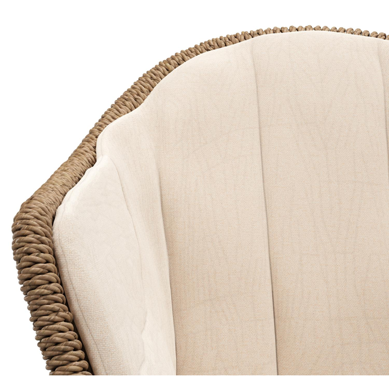 Pagino tuinstoel in teak en bruin ronde wicker met zitkussen in All Weather Sunbrella® Luxe Natte Linen Chalk