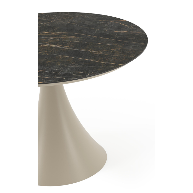 Table de jardin Fano ronde en aluminium beige et céramique pleine Black Obsession - Diam. 110 x Haut. 75 cm