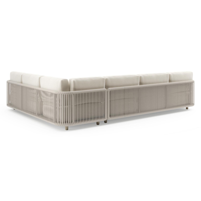 Organo loungehoek in beige aluminium en beige verticaal geweven luxe vlakke rope met althea off white all weather Cosytica kussen