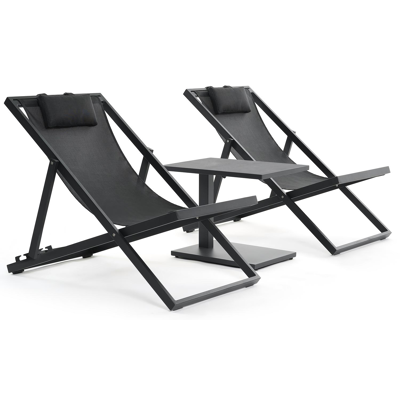 Cabana strandstoel in zwart aluminium met zwart textilene